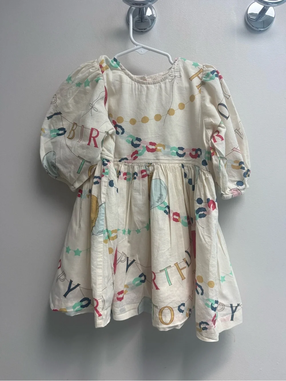 Pink Chicken Cream Party Print Puff-Sleeve Dress